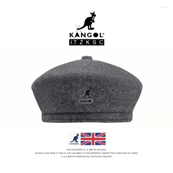 Boinas de alta qualidade KANGOL Winter Kangaroo Pumpkin Cap Fleece Sboy Britânico Masculino e Feminino Casual Lã Landlord Yuppie Painter Hat Tide