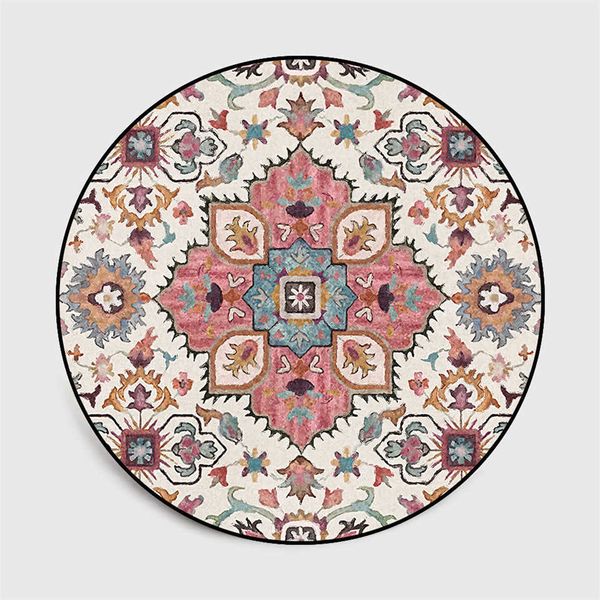Teppiche American Country Flower Runder Teppich Indischer Ethnischer Stil Wohnzimmerteppich Couchtisch Rutschfeste Bodenmatte R230717
