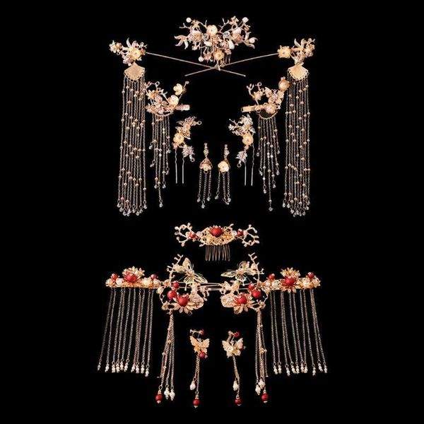 1 Set Braut Retro Chinesischen Stil Haar Ornamente Quaste Han Kleidung Zubehör Frauen Hochzeit Kopfschmuck Ohrringe Set L230704