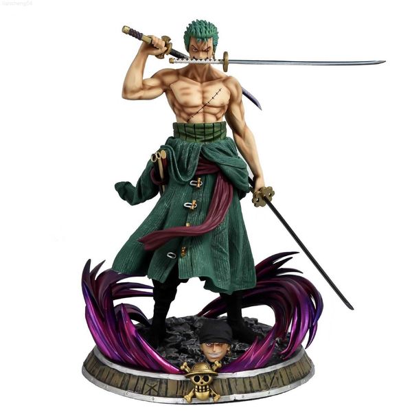 Аниме манга одноразовая статуэтка 35 см GK Santoryu Roronoa Zoro Double Headed Pvc Anime Action Статуя Статуя Модель детской игрушки Lift L230717