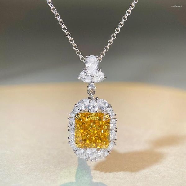 Catene S925 Argento Collana Con Diamanti Gialli Ciondolo Donna Pieno Di Diamanti Zircone Moissanite Taglio Radiante Ad Alto Contenuto Di Carbonio