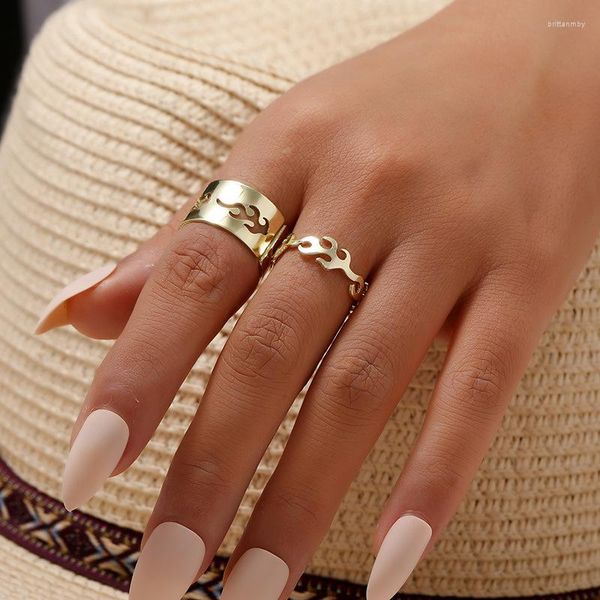 Alianças de casamento ins na moda anel de chama conjunto europeu e americano moda dedo aberto para mulheres homens casal anillos noivado jóias presente