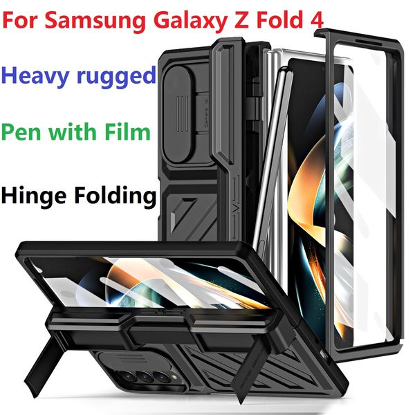 Suporte dobrável para Samsung Galaxy Fold 4 caixas de caneta robustas dobradiça proteção de lente capa de tela de filme