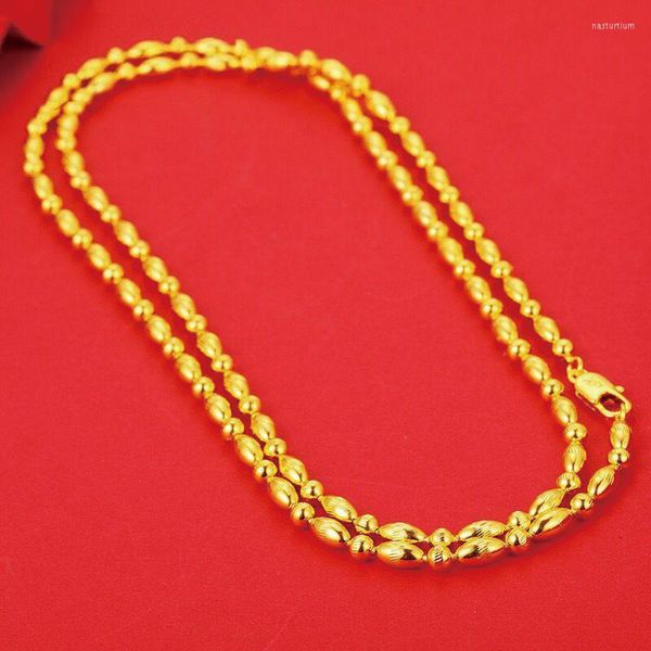 Ketten MxGxFam (80 cm x 4 mm) lange Perlen-Halsketten für Männer und Frauen, 24 K reines Gold, Farbe, Modeschmuck, nickelfrei