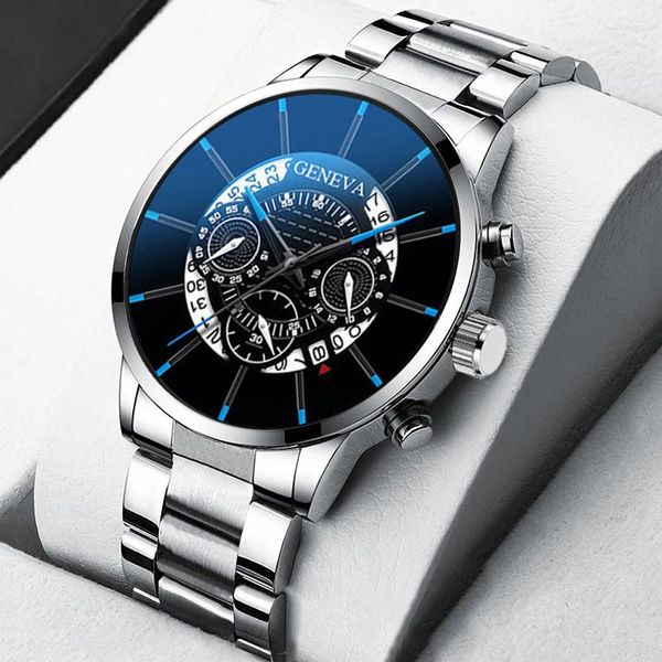 Armbanduhren Luxus Herren Silber Edelstahl Uhren Mode Männer Business Leder Quarzuhr Mann Kalender Leuchtende Uhr Montre Homme