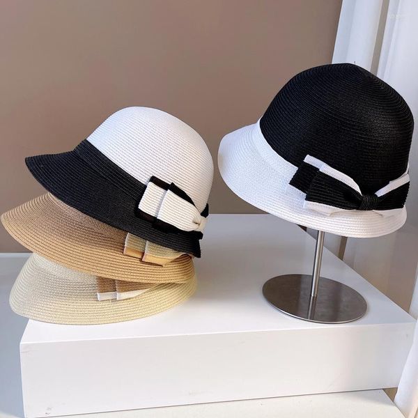 Geniş Memul Şapkalar 2023 Kadınlar Harajuku Yay Kovası Şapka Katı Erkekler Balıkçı Balıkçı Yaz Saman Güneş Açık Panama Plaj Kapağı Tasarımcısı
