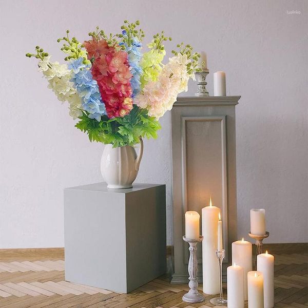 Flores decorativas de alta qualidade artificial azul realista buquês de haste longa multiuso para banco arco casa de casamento