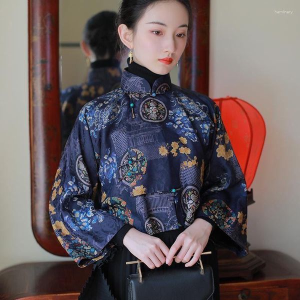 Abbigliamento etnico 2023 Camicetta tradizionale cinese da donna Camicia elegante Stile antico Cheongsam Qipao