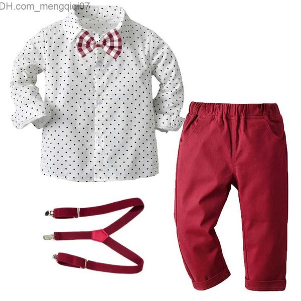 Completi di abbigliamento Set di abbigliamento per ragazzi 1-6 ° compleanno Matrimonio Abbigliamento per ragazzi Abbigliamento per ragazzi Bow Star Camicia + Pantaloni rossi + Cintura Abbigliamento per feste per bambini Z230717