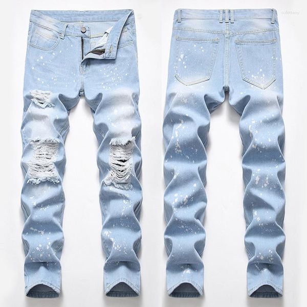 Jeans da uomo Denim Piedi strappati Buco Distrutto Tide Brand Patch Bella fata Pantaloni giovani marci di grandi dimensioni