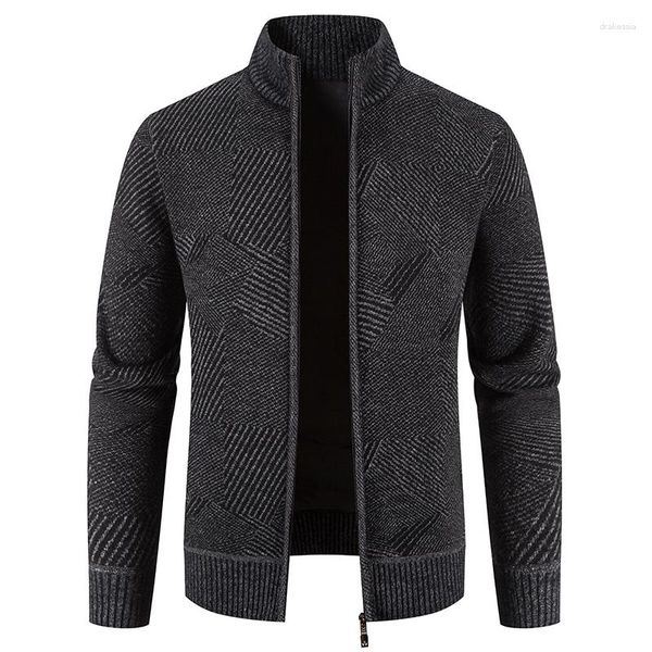 Maglioni da uomo 2023 Cardigan lavorato a maglia invernale Maglione spesso caldo Maglione geometrico Moda colletto alla coreana Cerniera Uomo casual