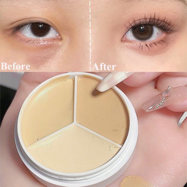 Concealer-Feuchtigkeitspalette mit Pinsel, 3 Farben, vollständige Abdeckung, Akne, Flecken, Augenringe, Konturcreme, Make-up-Kosmetik 230617