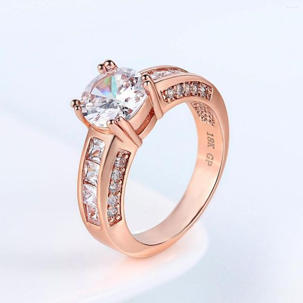 Fedi nuziali per le donne Fashion Classic Cubic Zirconia Bridal Rose Gold Color Crystal Accessori per gioielli per feste di fidanzamento