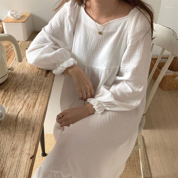 Indumenti da notte da donna Camicia da notte bianca Manica lunga Cotone allentato Elegante coreano Ins Homewear Camicia da notte Garza Principessa Cute Home S104