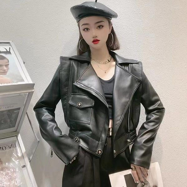 Женская кожаная короткая мотоциклетная куртка для женщин весна и осенней корейской версии свободная подгонка jaqueta de couro feminina