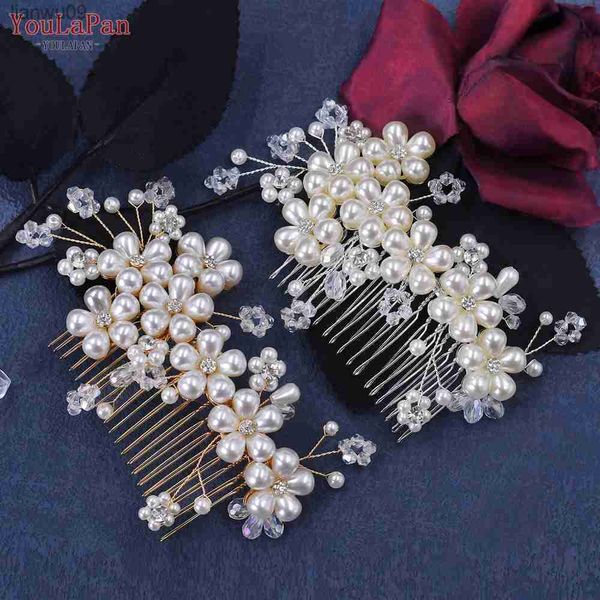 Topqueen hp05 acessórios de pente de cabelo pérola para mulheres acessórios de cabeça de casamento feito à mão clipe de cabelo de noiva de cristal tiara cocar L230704