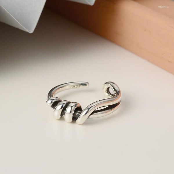 Cluster Rings J1050ZFSILVER Resizable Retro Wrap Thai Silver S925 Trend Fashion Adjustable For Women Girls Korean Wedding Party Jewelry