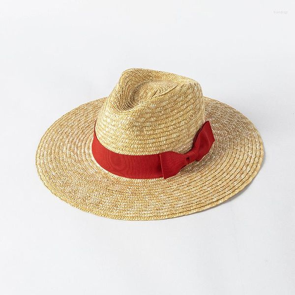 Cappelli a tesa larga da spiaggia con fiocco per le donne Moda paglia intrecciata Fedora Sun Summer Holidaty Cappello Panama Visiera in plastica all'ingrosso