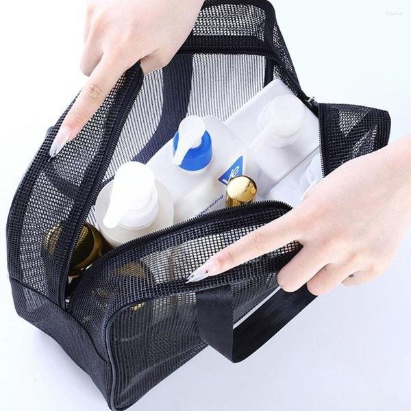 Bolsas de armazenamento bolsa de banho portátil malha bolsa de banho porta-maquiagem para viagem