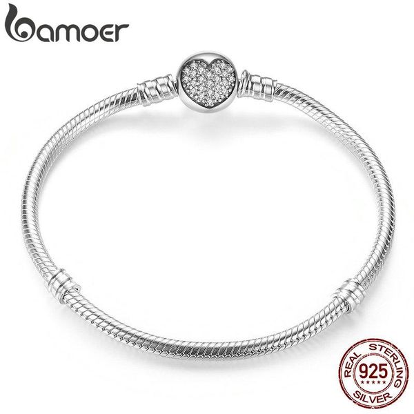 Coloques Bamoer autêntico 100% esterlina Sier Classic Chain Chain Banglelet para mulheres Pavimento CZ Jóias finas PAS916