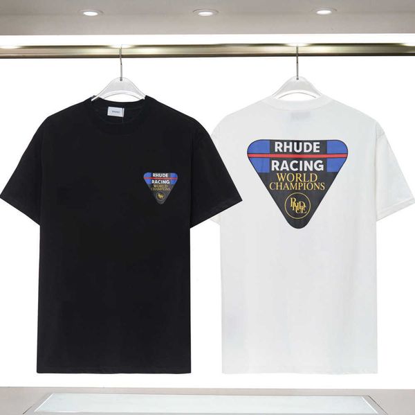 2023 Camisetas para hombres Famosos Hombres Camiseta de alta calidad Letra Rhude Cuello redondo Manga corta Negro Blanco Camiseta Moda Hombres Mujeres Camisetas Polos Camiseta superior