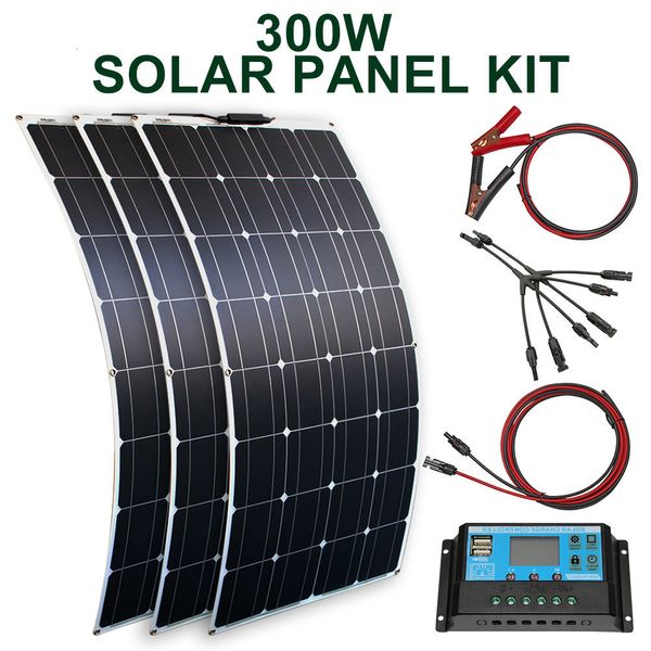 Batterien-Solarpanel-Kit und 300 W, 200 W, 100 W flexible Panels, 12 V, 24 V, hocheffizientes Batterielademodul 230715