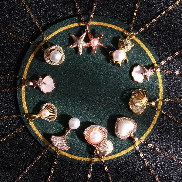 Colares com pingente de concha de estrela do mar vintage acrílico zircão titânio colar de aço para mulheres Y2K na moda coreano cor de ouro corrente de joias
