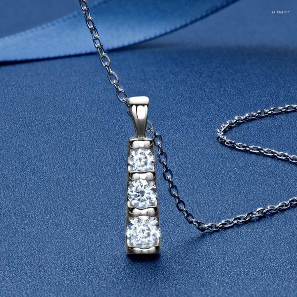 Correntes de Prata Esterlina 925 Real Moosanita 3 Colar com Pingente Brilhante para Aniversário Feminino Joia Premium com Diamante