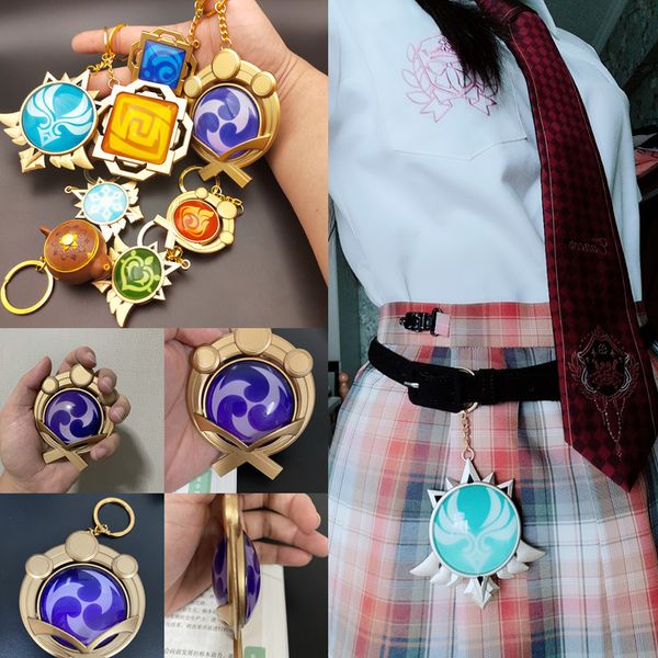 Клавные Lanyards 9 см. Игра Genshin Impact Vision Lnazuma Wendi Xiao Key Cosplay Chain Luminous 7 Element Wemons Eye of Original God Toy Keyring 230715