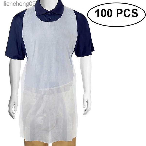 100 pçs/conjunto avental de limpeza descartável branco transparente fácil de usar aventais de cozinha para mulheres homens cozinha cozinha avental/luvas L230620