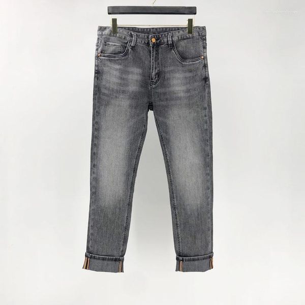 Jeans da uomo H Moda Casual Pantaloni da uomo con cerniera a vita media Pantaloni da uomo in denim stile coreano lavato di alta qualità