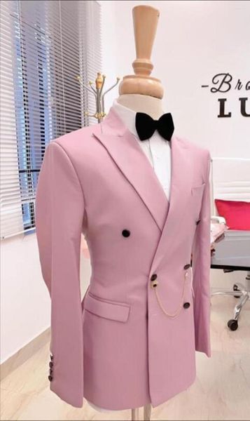 Мужские костюмы Pink Slim Fire Men Morne Design Design свадебный выпускной жених Blazer Sets Tuxedo 2-часовые брюки на заказ костюм Homme