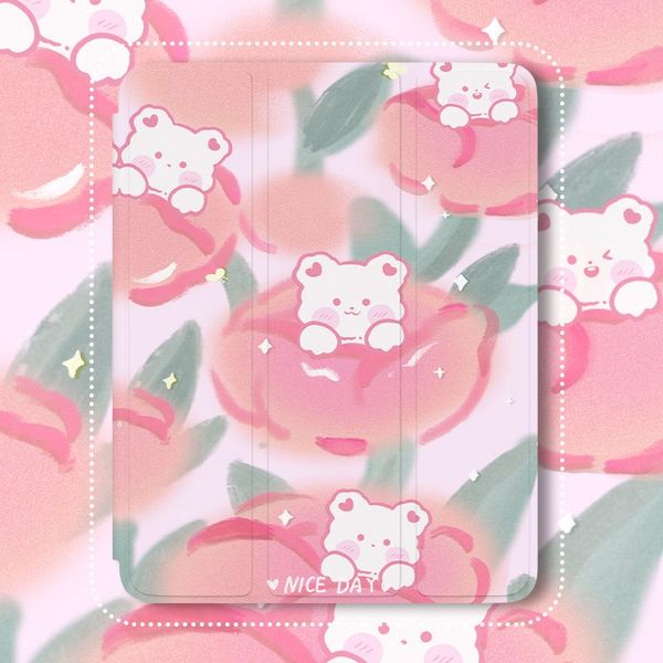 Compatibile per iPad Mini 6 7th 8th 9th 10.2 Flower bear Case 5th 6th 9.7 Air 4 5 10.9 Pro 2020 2021 11 Inch Pro12.9 Il notebook Smart Flip Custodia Cover con supporto per matita