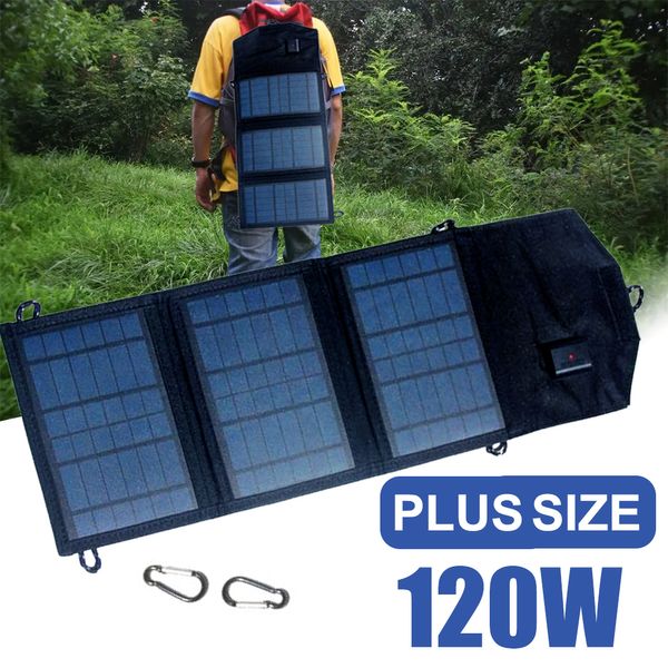 Baterias Dobráveis Painel Solar Carregador 120W Plus Size Plate 5V USB Carga Segura Celular para Casa Acampamento Ao Ar Livre 230715