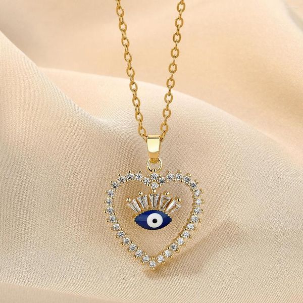 Подвесные ожерелья Chenhxun Heart Evil Blue Eye Collecle Crystal Zarcon Gift для женщин подарка на день рождения подарки