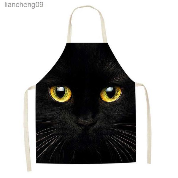 1 Stück süße Katzen-Druck-Küchenschürze, schwarze Katze, ärmellos, Leinen, für Zuhause, Reinigung, Backen, Kochen, Zubehör, schmutzabweisend, Schürze, Lätzchen, L230620