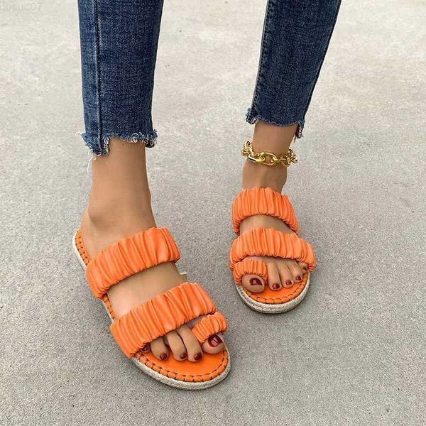 Hausschuhe Damen Sommer Gewebte Sandalen Orange Sexy Elegante Offene Flache Schuhe Bequeme Lässige Strand Outdoor Hausschuhe L230717