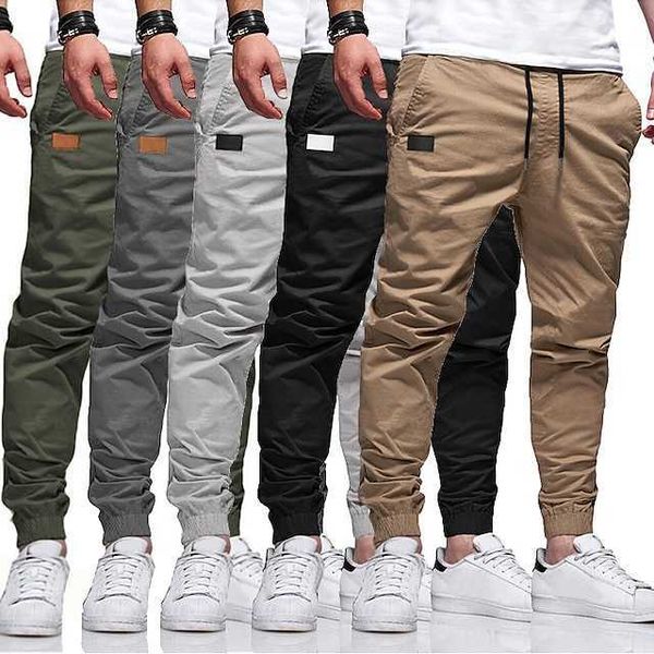 Herren Cargohose, Cargohose, Joggerhose, Freizeithose, Kordelzug, elastische Taille, elastische Manschette, einfarbig, Sport, Outdoor, Laufen, Baumwollmischung, Streetwear, Workout