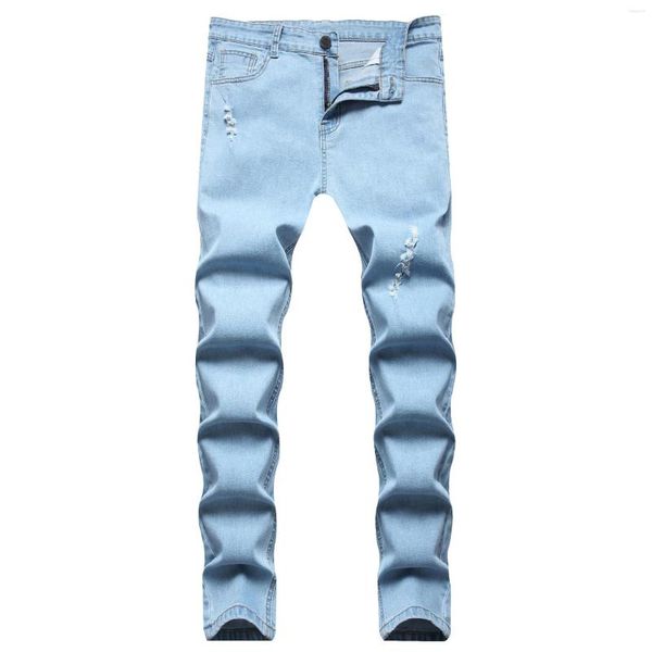 Herren Jeans 2023 Casual Denim Mode Loch Trend Stretch Helle Farbe Kleine Füße