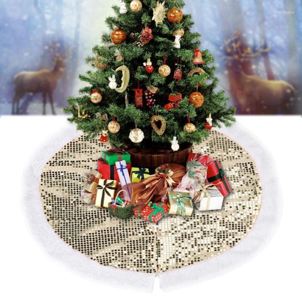 Decorações de natal saia de árvore redonda de 38 polegadas com lantejoulas tapete de tricô para festas de fim de ano aniversário ação de graças colorido