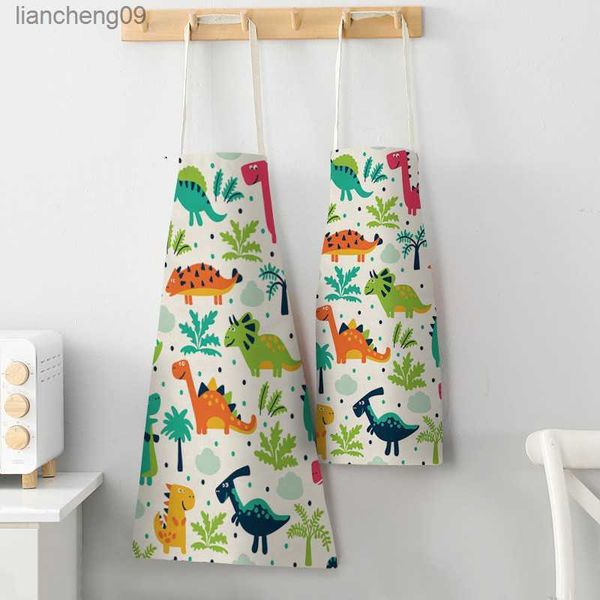 Simpatico cartone animato Dinosauro Grembiuli per donna Bambini Grembiule da cucina Lino Tessuto morbido Adulti Bambini Bavaglino Accessori da forno Delantal L230620