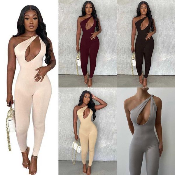 Frauen Designer Overalls Sexy Eine Schulter Ärmellose Strampler Elegante Mode Skinny Body 2023 Sommer Hohe Taille Clubwear