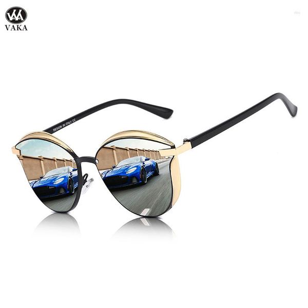 Óculos de sol VAKA Luxo Cat Eye Vintage Para Mulheres 2023 Polarizado Engraçado Designer Óculos de Sol Senhoras Lente Espelho Óculos Lunette