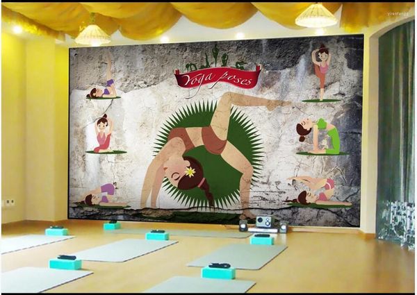 Tapeten Benutzerdefinierte Wandbild 3D Wand Nostalgische Yoga Studio Cartoon Charakter Tooling Wohnkultur PO Tapete für Wohnzimmer