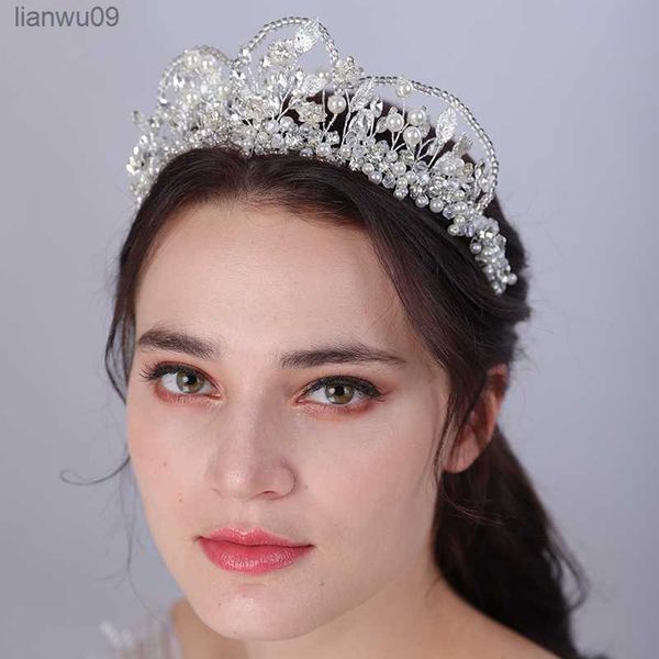 Frauen Perle Strass Kristall Vintage Braut Krone Trendy Hochzeit Haar Zubehör Mädchen Party Kopfschmuck Tiara Bräute Kopfschmuck L230704