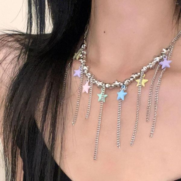 Подвесные ожерелья сладкая красочная звезда пентаграмма кисточка для кисточки для ожерелья изящные бусинки Цепочки для женщин, корейские ювелирные украшения Y2K
