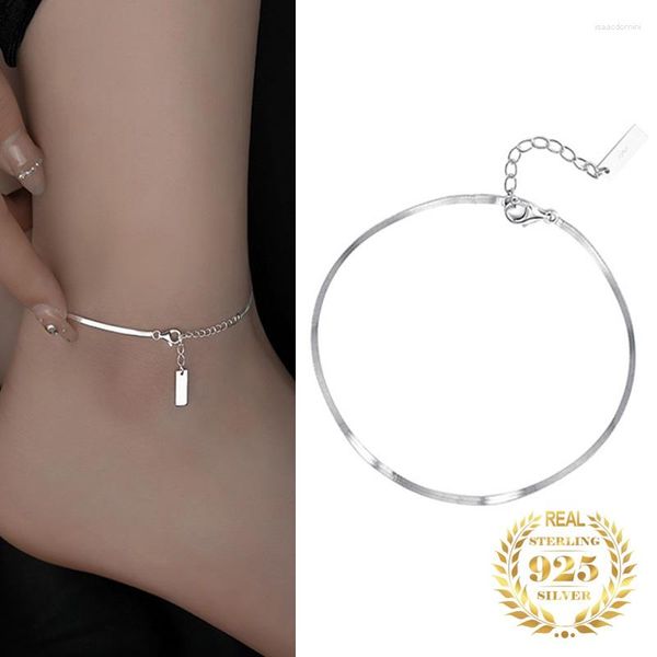 Fußkettchen Korean Trendy Sommer Schmuck Glänzende Schlangenkette Armbänder Knöchel Sterling Silber 925 Für Frauen Fuß Armband Weißgold Überzogen