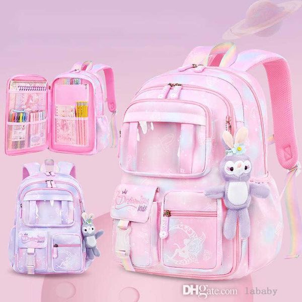 Детский рюкзак в стиле фэнтези для 1-6 классов, школьный рюкзак для начальной школы, холодильник для девочек, холодильник с открытой дверью, легкие и вместительные детские рюкзаки с кукольной подвеской