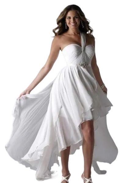 Пляжные короткие свадебные платья асимметричные короткие передние спереди с высоким низким низким плечом оборки шифоновые сексуальные летние свадебные платья