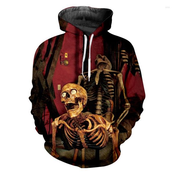 Moletons Masculinos Retro Colorido Fantasma Gótico Crânio Engraçado Pulôver Casual Moda Streetwear Impressão 3D Jaqueta Masculina/Feminina Zip Atacado